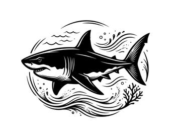 Silhouette de grand requin blanc SVG PNG | Conception de prédateur de l'océan | Fichier de coupe Cricut