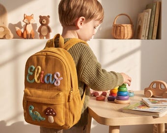 Personalized Kids Backpack Back to School Custom Name Corduroy Bag First Day of School Gift Toddler Kindergarten Boys Girls