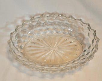 Bol para servir Fostoria American, ovalado, de cristal transparente con diseño cubista y forma de cubo.