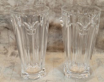 VTG Lenox Butterfly Meadow Highball Glasses Set of 2 Clear Crystal Hex Base 8in