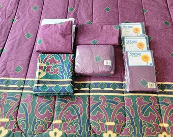 VTG Springmaid Amalfi Burgundy Bedding Curtain Shower Set Full VTG 1990s Retro