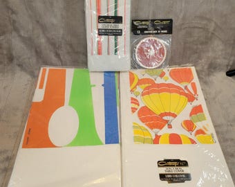 Contempo Vintage Party Supplies Lot Multicolor MCM Table Covers Guest Towels NOS