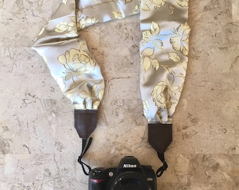 Silky Gold Floral Scarf Camera Strap