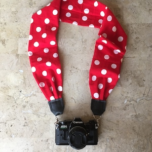 Red White Large Polka Dot Scarf Camera Strap image 1