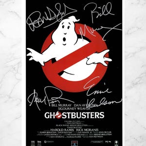GHOSTBUSTERS Poster Signed Bill Murray, Dan Aykroyd, Ernie Hudson, and Annie Potts (11x17")