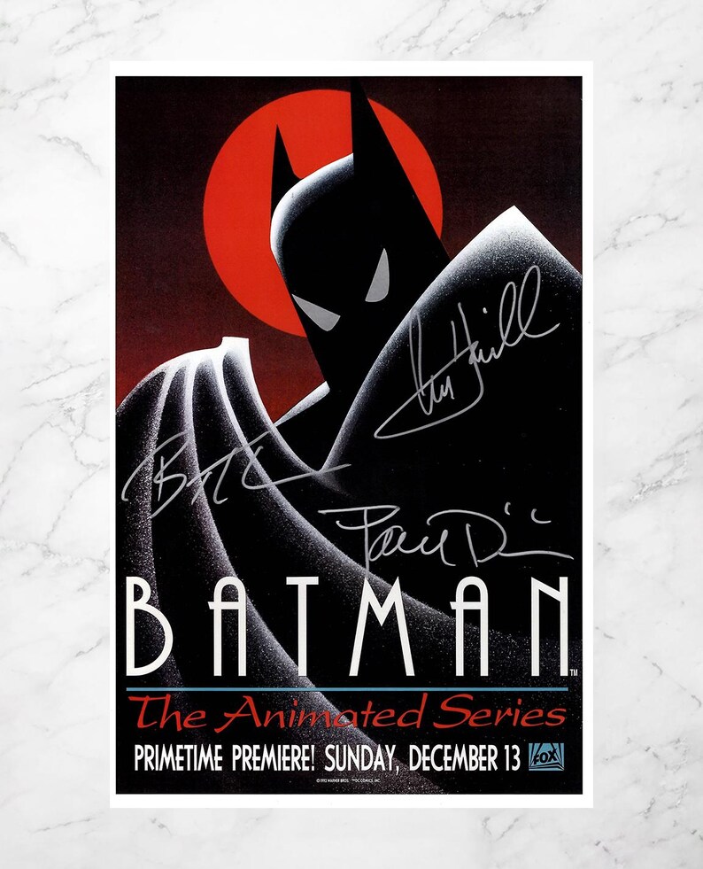BATMAN-THE ANIMATED Series Poster Signed Bruce Timm, Mark Hamill, and ...