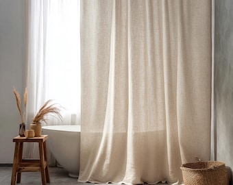 Custom Size, %100 European Linen Bathroom or Shower Curtain with buttonholes and Small Grommets