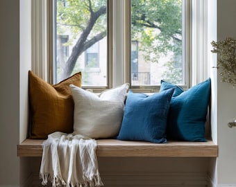 Organic European Linen Pillow Cover, Knife Edge, Stonewashed, GOTS Certified