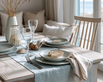 Organic European Linen Table Runner, Rustic Farmhouse Dining Decor