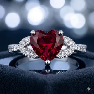 2.50 CT Heart Cut Natural Ruby & Diamond Engagement Ring | 14K White Gold (IGL Certified)