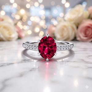 Bague de fiançailles en or blanc 14 carats (certifiée IGL) avec rubis naturel ovale de 2,40 carats et diamants
