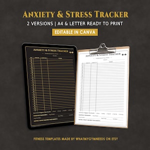 Anxiety and Stress Tracker Printable Monthly Worry Diary Triggers Sheet Health Mindfulness Journal A4 US Letter PDF Canva Digital Download