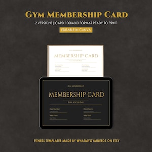 Plantilla de tarjeta de membresía de gimnasio, pase de cliente de entrenador personal, tarjeta de estudio de fitness, Canva, imprimible, negocio de gimnasio, editable imagen 1