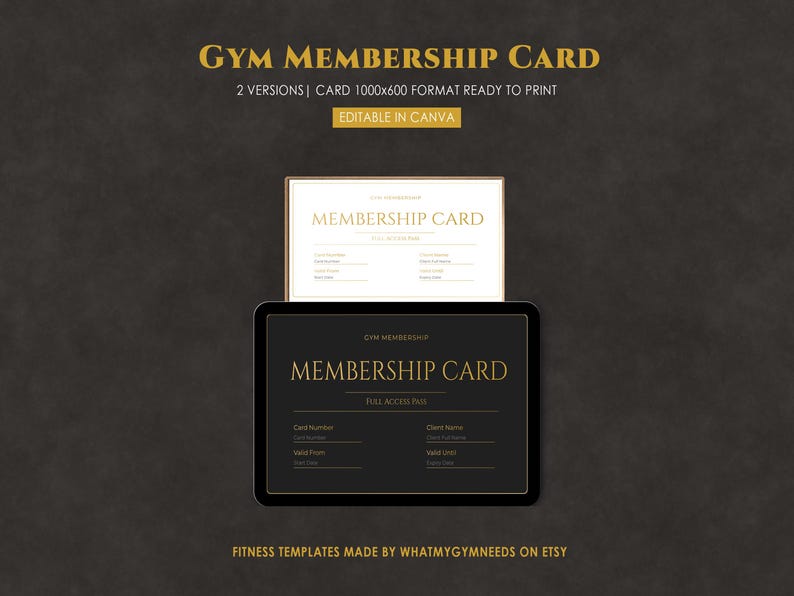 Plantilla de tarjeta de membresía de gimnasio, pase de cliente de entrenador personal, tarjeta de estudio de fitness, Canva, imprimible, negocio de gimnasio, editable imagen 1