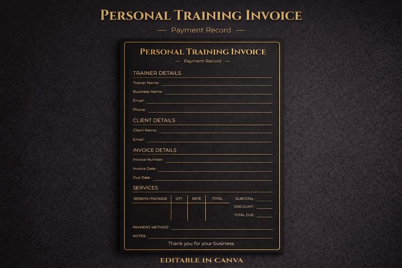 Personal Training Invoice Template, Payment Record, Fitness Coach ...