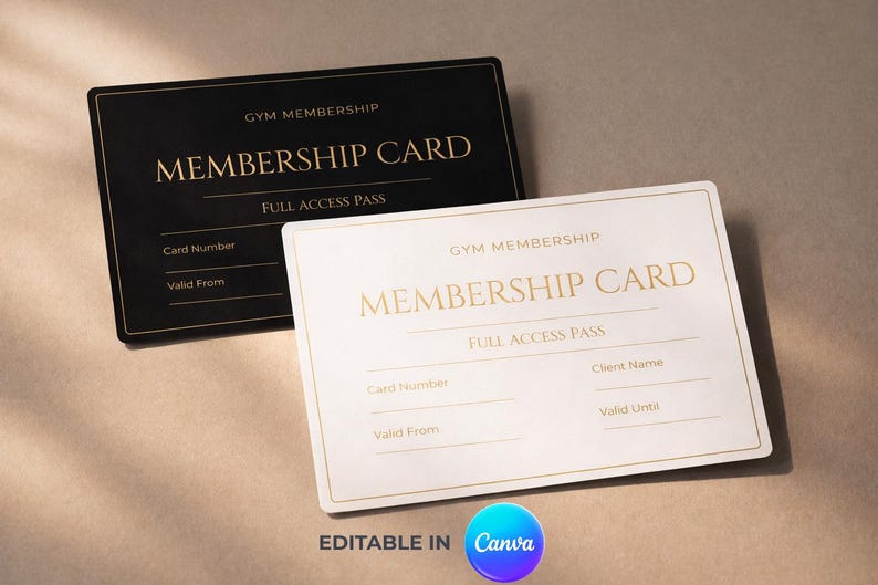 Plantilla de tarjeta de membresía de gimnasio, pase de cliente de entrenador personal, tarjeta de estudio de fitness, Canva, imprimible, negocio de gimnasio, editable imagen 3
