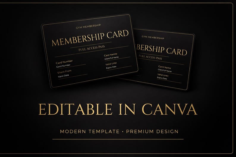 Plantilla de tarjeta de membresía de gimnasio, pase de cliente de entrenador personal, tarjeta de estudio de fitness, Canva, imprimible, negocio de gimnasio, editable imagen 2