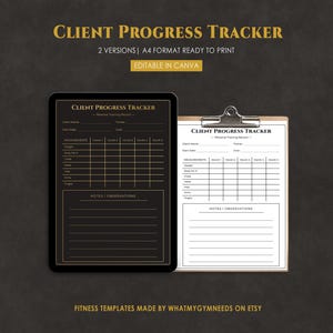 Strumento di monitoraggio dei progressi del cliente, modello per personal trainer, registro delle misurazioni corporee, Canva, stampabile, allenatore di fitness, modificabile