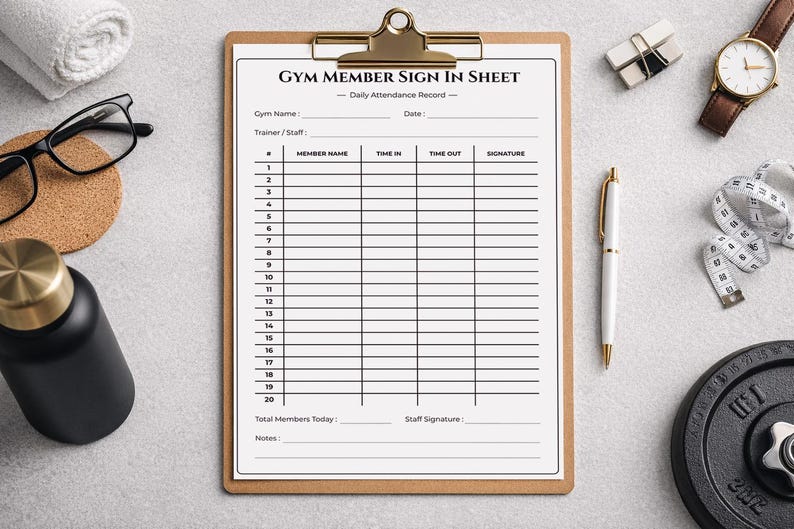 Gym Member Sign in Sheet, Daily Attendance Record, Gym Owner Template ...