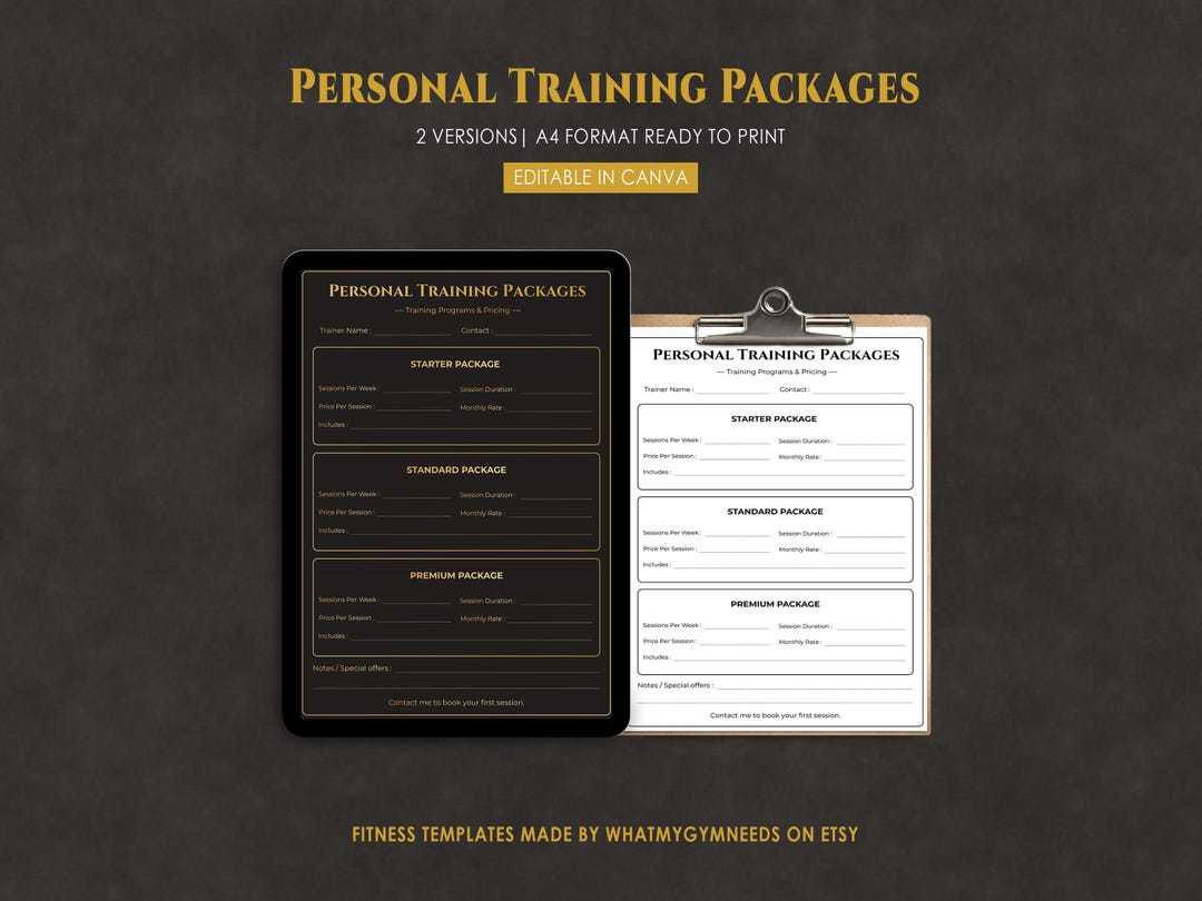 Personal Training Packages Template, Pricing Menu, Fitness Coach, Canva ...