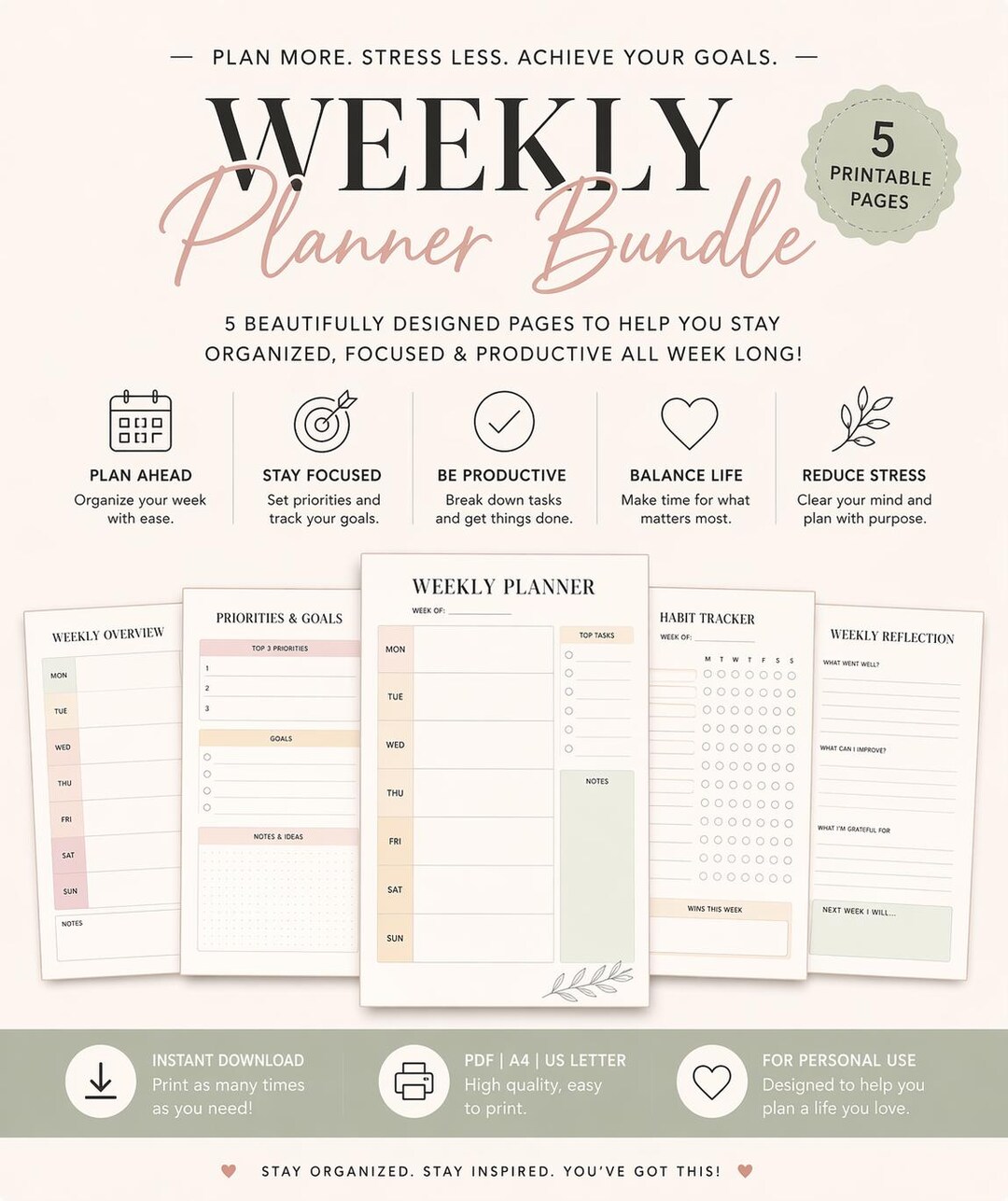 Weekly Planner Bundle Printable PDF - Etsy
