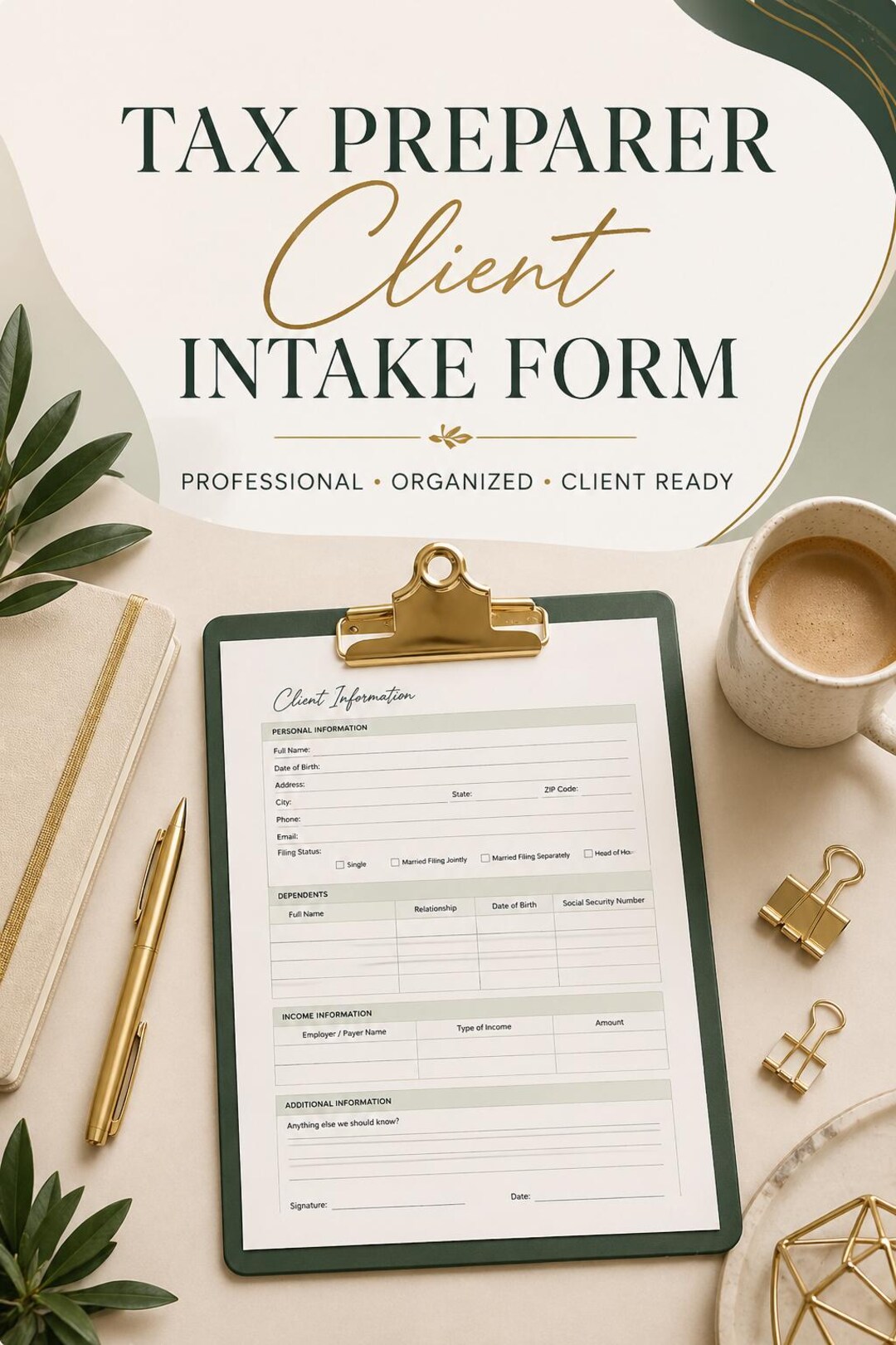 Tax Preparer Client Intake Form Template (editable Canva, Printable PDF ...