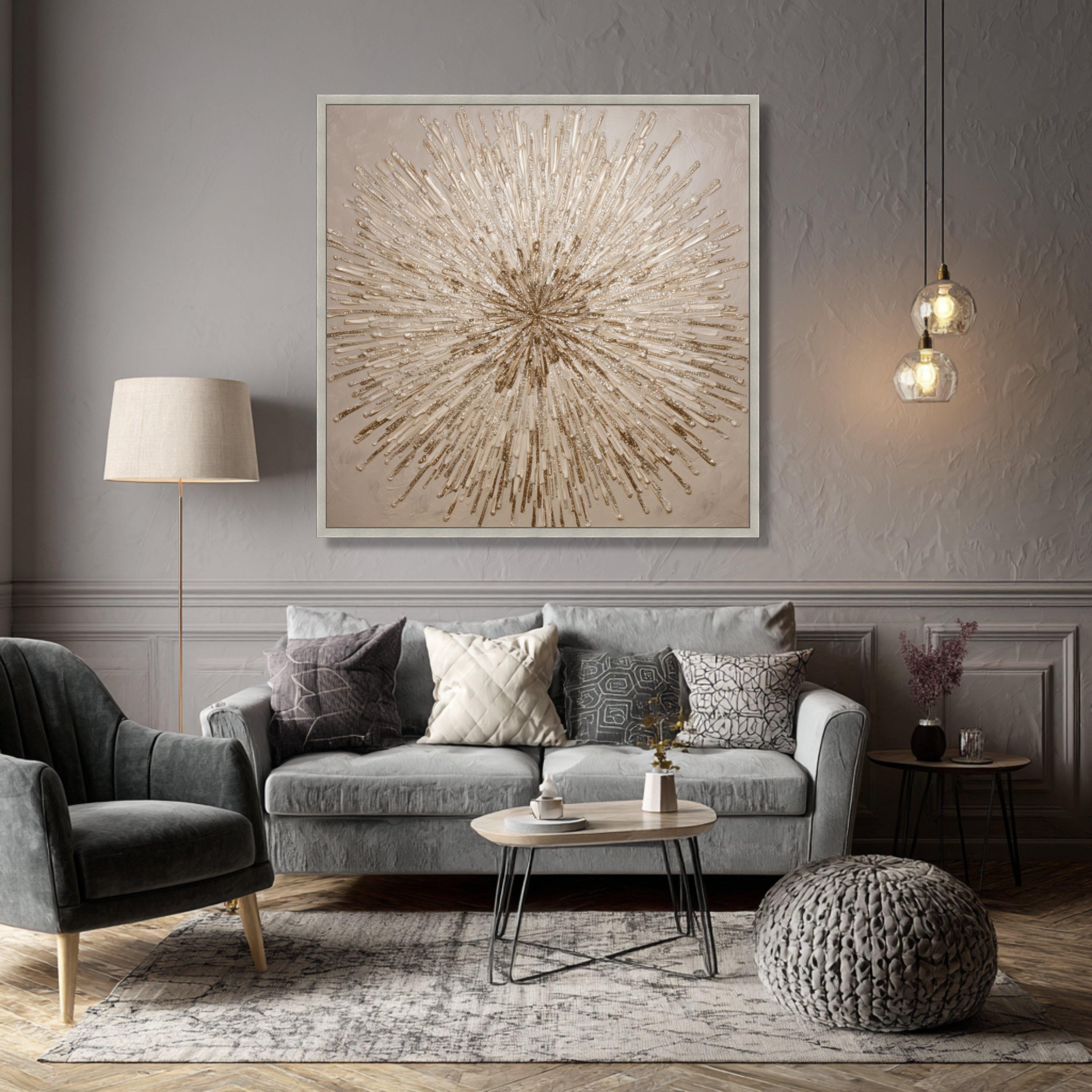 Radiant Gold Burst Canvas, Modern Abstract Wall Art, Sunburst Home