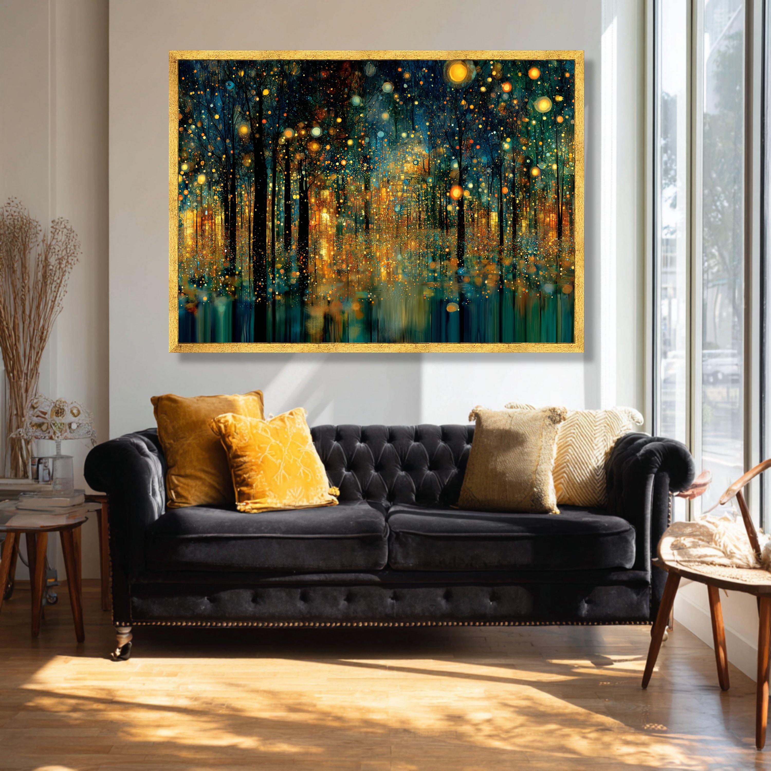 Gustav Klimt Night Forest Canvas, Sparkling Lights Wall Art