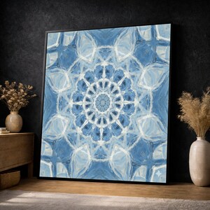 Blue Mandala Pattern Canvas, Geometric Wall Art, Symmetrical Design Canvas, Modern Abstract Decoration, Home Living Room Art