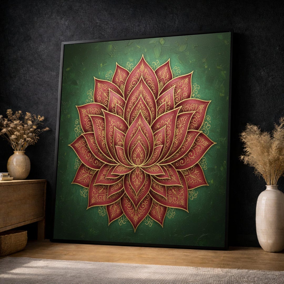 Elegant Red Lotus Mandala Canvas, Floral Wall Art, Intricate Design ...