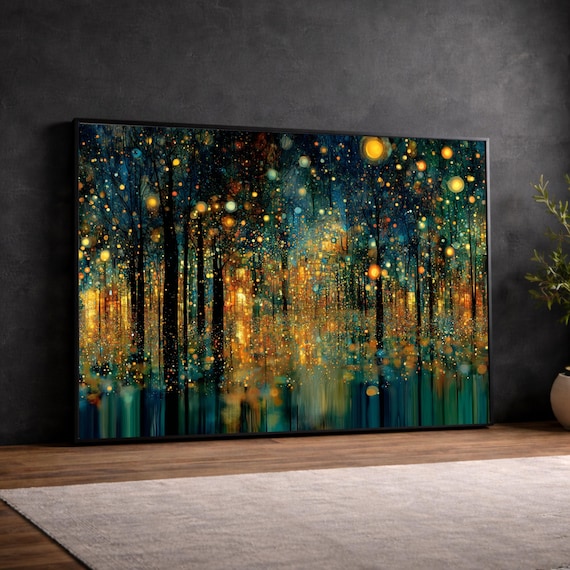 Gustav Klimt Night Forest Canvas, Sparkling Lights Wall Art