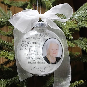 CUSTOM WORDED (YOUR Words!) Personalized Photo Memorial 4&quot; Christmas Ornament-In Loving Memory-Loss of Loved One-Sympathy Gift Keepsake