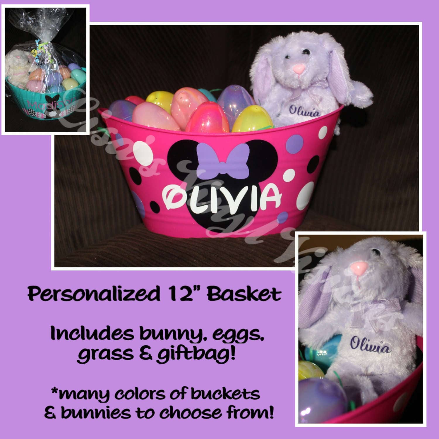 DISNEY Personalized Easter Basket AND Bunny includes grass Etsy
