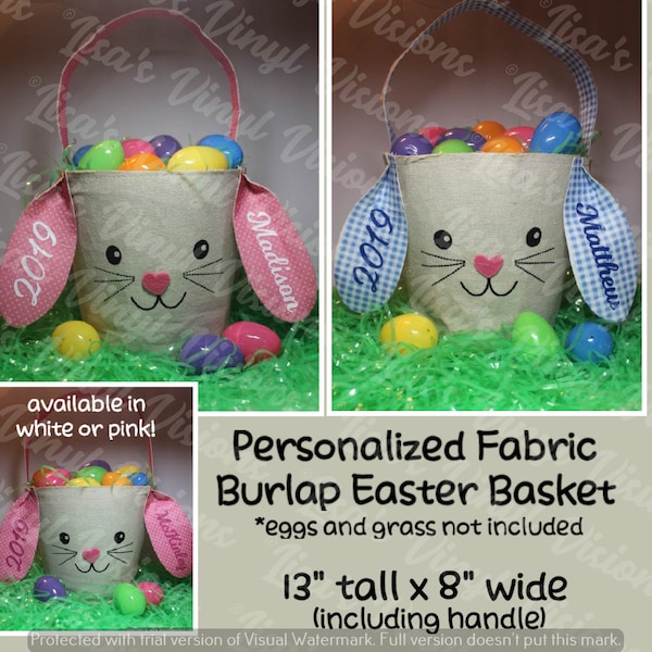 PERSONALIZED Fabric BURLAP 13" Easter Bunny Basket with Floppy Ears for Kids Cloth Personalized Easter Bucket Custom Name Baby First Easter