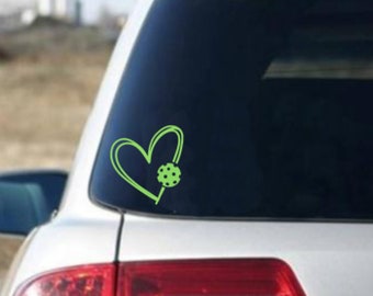 PICKLEBALL HEART Window Car DECAL Large Green Outdoor Permanent Vinyl Raquetball Paddleball Picklecon Competition Sport Hobby Cheap Fun Gift