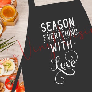 SEASON EVERYTHING With LOVE Custom Apron Barbeque Grilling Cooking Baking Mother's Day Unisex Red Black White Oversized Apron with Ties