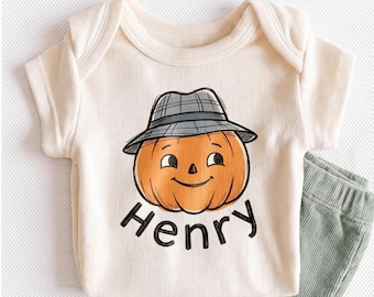 Personalized Pumpkin Baby Onesie - Custom Halloween Fall Name Bodysuit