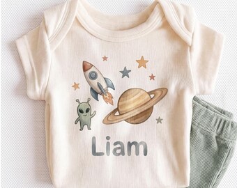 Personalized Space Baby Onesie - Custom Outer Space Rocket Bodysuit