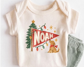 Personalized Christmas Pennant Baby Onesies® - Custom Name Bodysuit