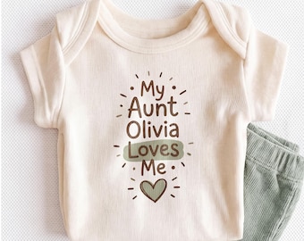 Personalized My Aunt Loves Me Baby Onesie - Custom Aunt Name Gift Bodysuit