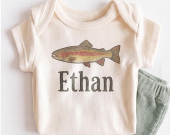 Personalized Trout Baby Onesie - Custom Fishing Bodysuit for Baby Boys