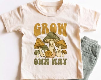 Grow Your Own Way Kids Shirt - Cute Mushroom Retro Toddler Tee