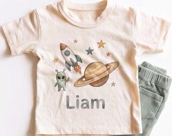 Personalized Outer Space Kids Shirt - Custom Rocket Ship Alien Planet Toddler Tee