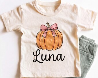 Personalized Pumpkin Bow Kids Shirt - Custom Cute Fall Toddler Tee