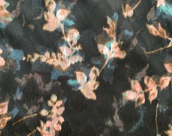Impressionante vestido preto GRANDE floral estampado de chiffon georgette por quintal