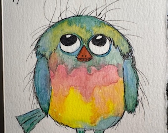 Whimsical Watercolor Bird and Bee Art Print – Whimsical Nursery Decor