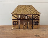 Vintage Tea Caddy Thatched Cottage Linton Brass Caddy Tea Canister English Thatch