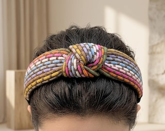 Boho Woven Top Knot Headband: Braided Rope Hair Accessory for Women Festival Headwear