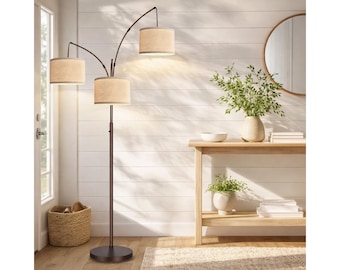 Floor Lamp 3 Light Arc Lamp Dimmable Modern Standing Lamp Mid Century Tree Lamp Beige Shade Tall Lamp for Living Room Bedroom