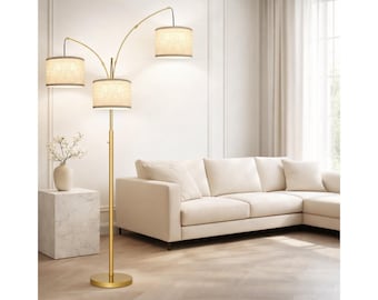 Floor Lamp 3 Light Arc Modern Standing Lamp Dimmable Black Shade Mid Century Tree Lamp Tall Lighting for Living Room Bedroom